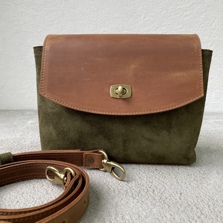 Fibi - велюр хаки + крейзи хорс песок и каштан