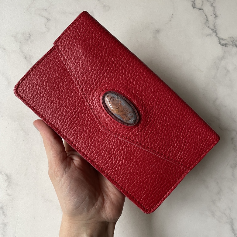 Кошелёк конверт - красный с природным агатом крейзи лейз