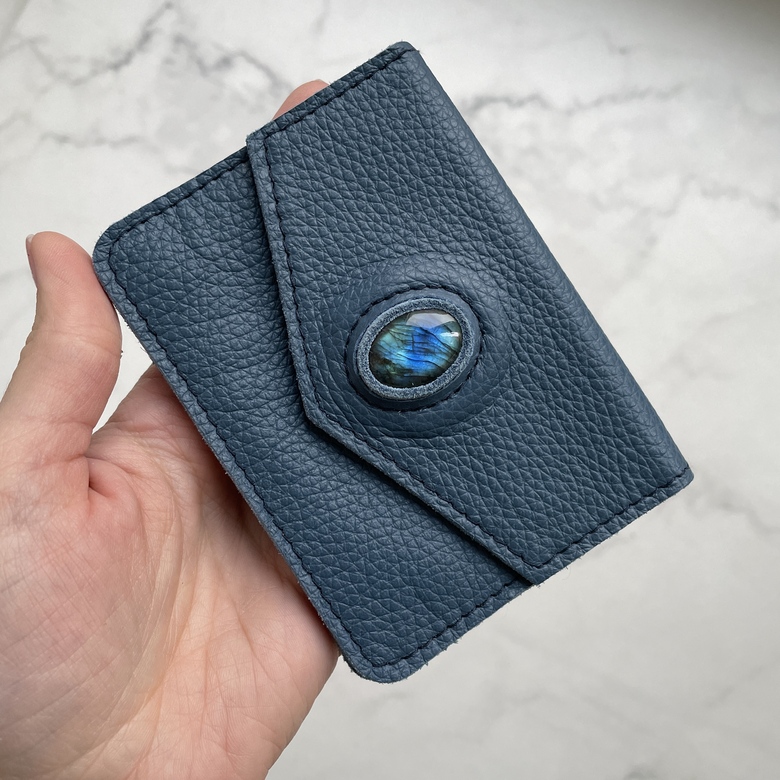 Кошелёк конверт мини - Синий фактурный с лабрадором