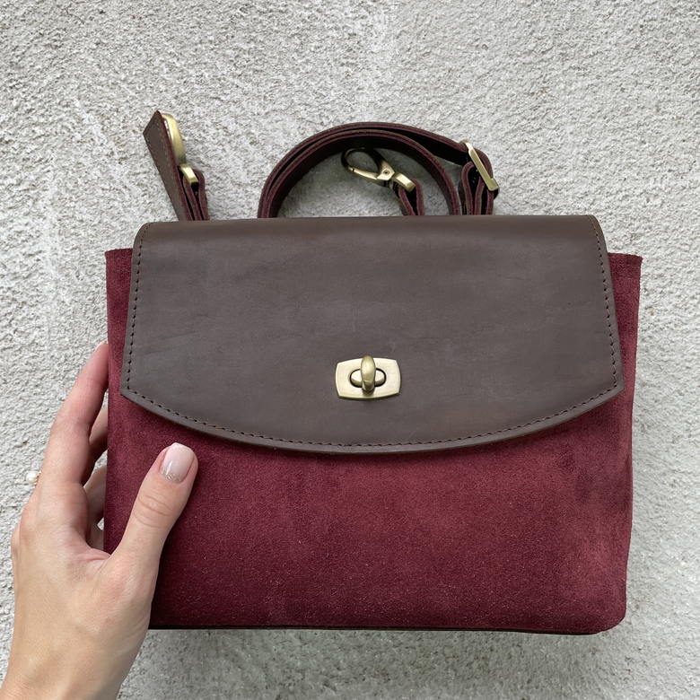 Fibi - велюр бордовый + крейзи хорс шоколад и марсала гладкая